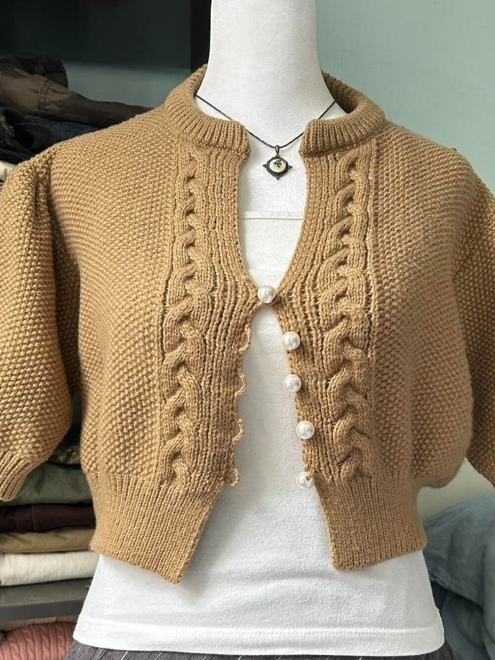 Tan Knit Cropped Sweater sz 36